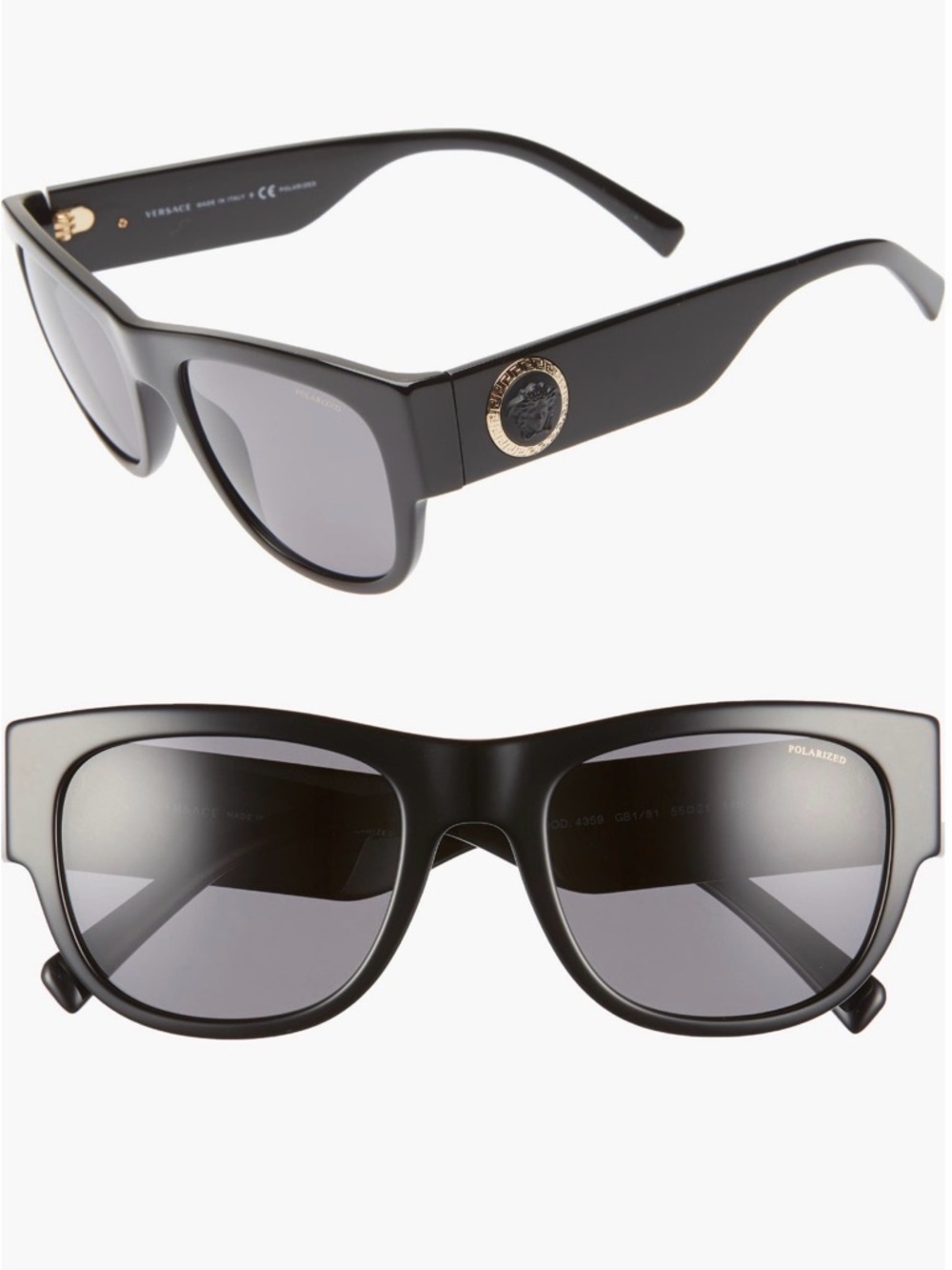 POLARIZED Versace Black Sunglasses with Black/Gold Medusa Accent, NO CASE